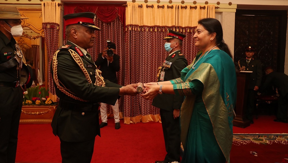 President Bhandari Conferes Indian Army Chief Pande The Rank Of ...