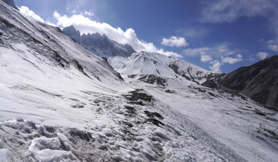 Snow covered Mustang-Dolpa road