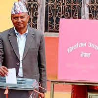 Coordinator Dahal casts his vote at Nepal Police School Polling Centre, Chitwan