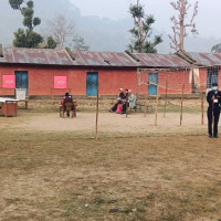 Former chair of Council of Ministers, Khil Raj Regmi, casts his vote