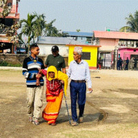 Former chair of Council of Ministers, Khil Raj Regmi, casts his vote