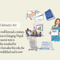 Scarlet rhododendron blossoms cover Ghodepani