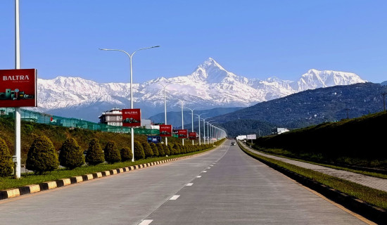 Magnificent view of Mount Fishtail from Pokhara international airport